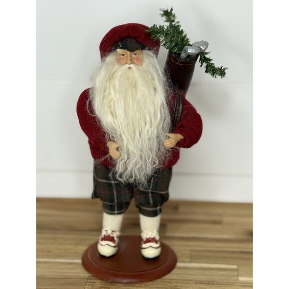 Santa Golfer Figurine with Golf Bag, Dressed In Plaid. 11 Inches Tall. - Picture 7 of 8